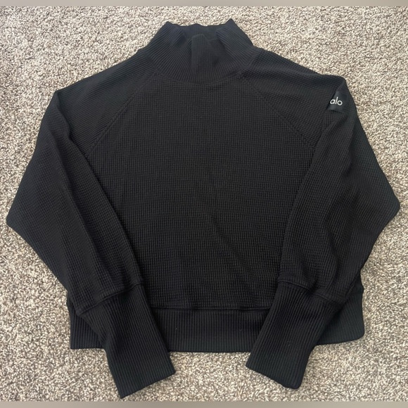 Women’s Alo Waffle Weekend Escape Mock Turtle Neck and Jogger Set Black Size S/M - Picture 7 of 13